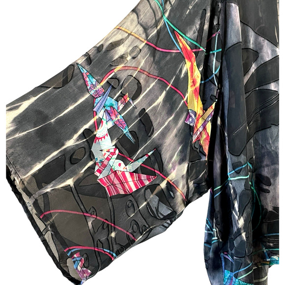 CITRON SANTA MONICA Size 3X Black Silk Origami Pattern Open Sheer Burnout Jacket - Picture 8 of 11